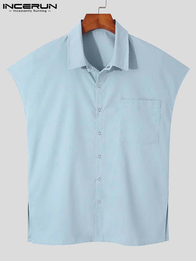 Korean Style New Men's Solid All-match Sleeveless Blouse Casual Streetwear Male Hot Sale Buttons Shirts S-5XL INCERUN Tops 2023