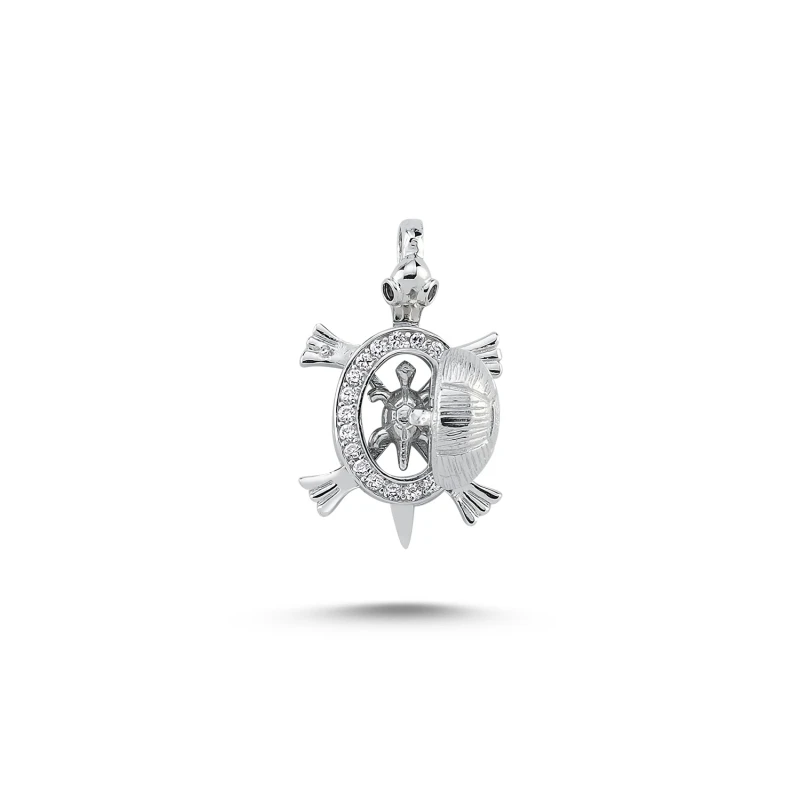 

Silver 925 Sterling Zircon Inside Baby Hidden Movable Turtle Pendant
