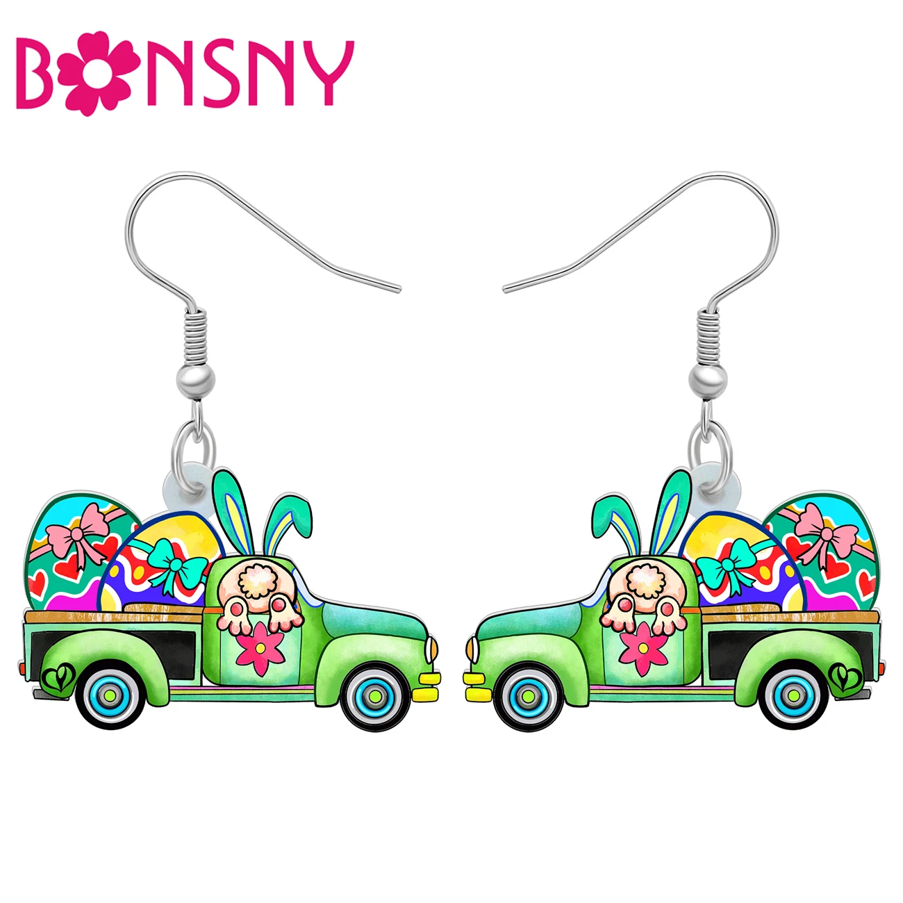 

Bonsny Acrylic Easter Bunny Rabbit Ear Star Car Eggs Earrings Fashion Jewelry Sweet Cute Novelty Dangle Drop For Women Girl Gift