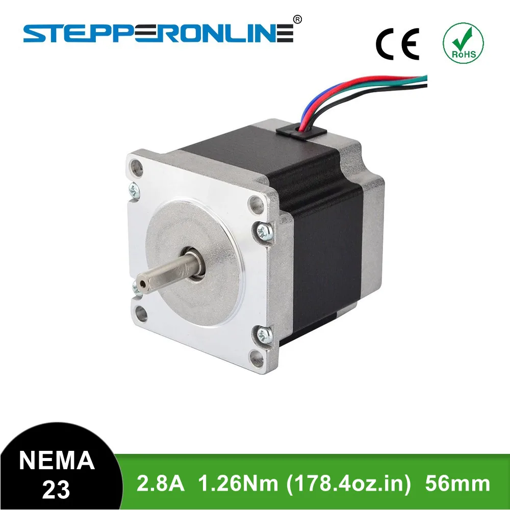 

Nema 23 Stepper Motor 1.26Nm(178.4oz.in) 56mm 2.8A 6.35mm Shaft 4-lead Bipolar Motor for CNC Router Engraving Milling Machine