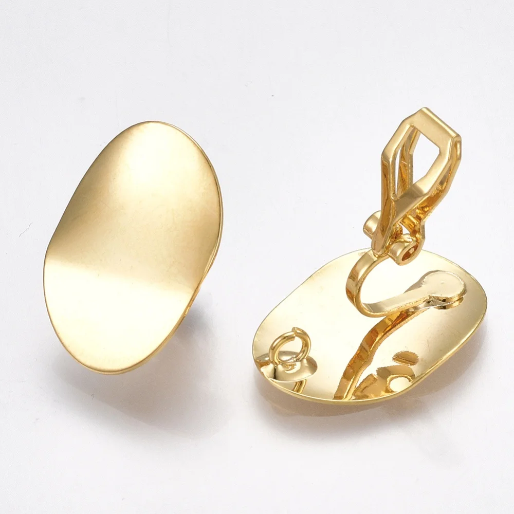 

2pcs Brass Clip-on Earring Findings 18K Gold Plated Geometric Oval Blank Ear Stud for DIY Earring Jewelry Findings Making