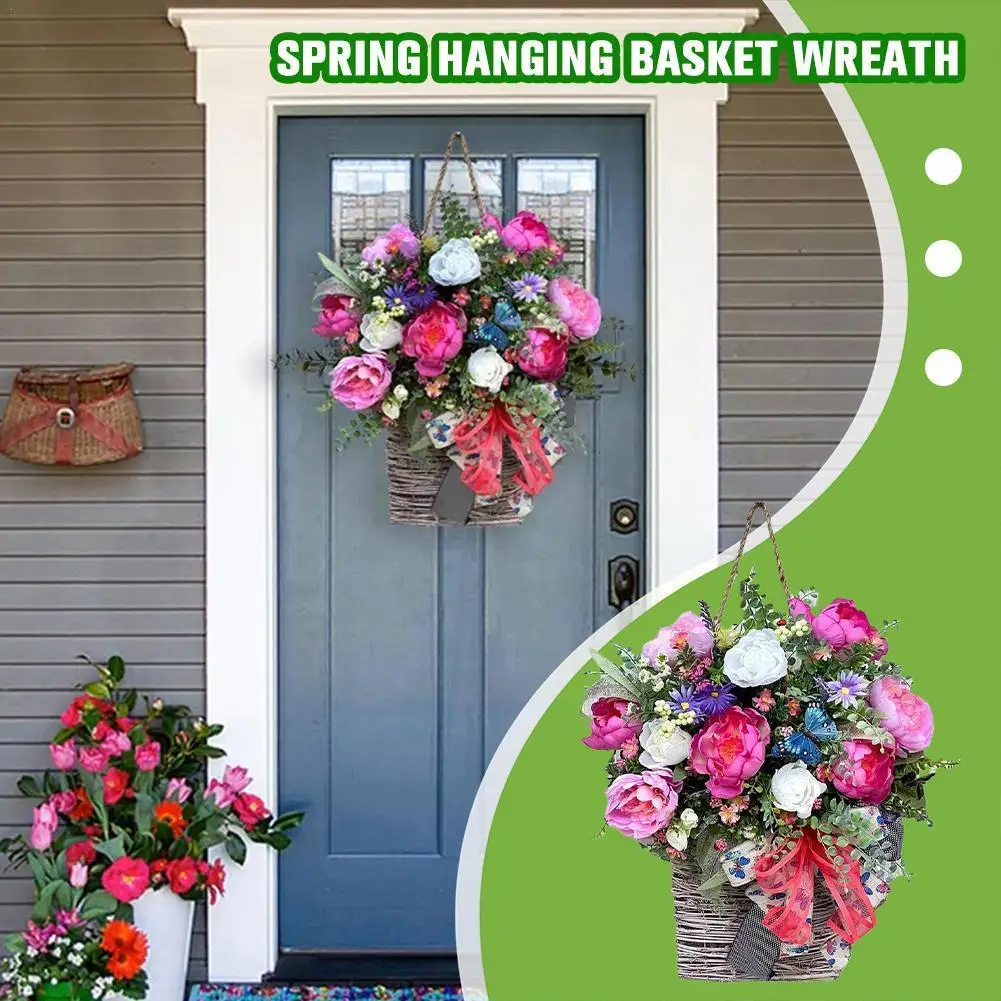 

Artificial Hanging Plant Flower Decoration Front Door Silk Living Wal Wreath Basket Rattan Flower Simulation Room Wedding G Q3B5