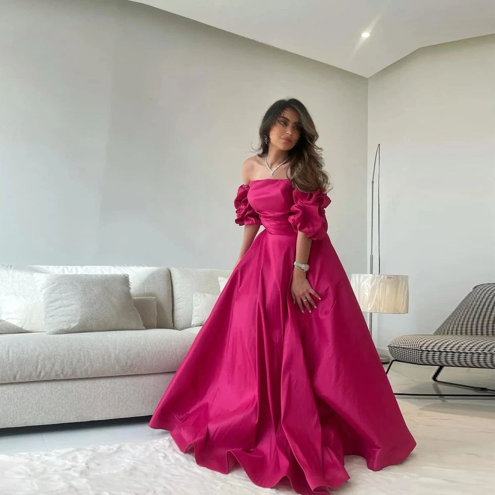 

ROSELLA One-Shoulder Party Evening Dress For Women With Puff Sleeves A-Line Princess Elegant Rose Pink Prom Gowns New 2023
