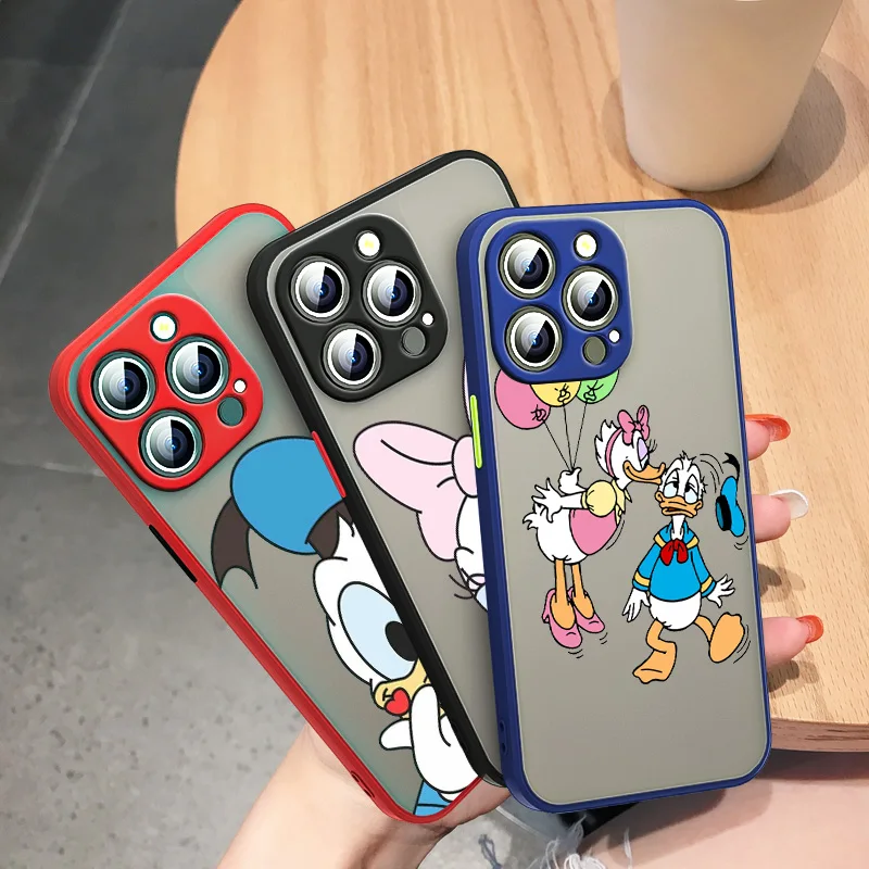 

LOVE Donald Duck For Apple iPhone 13 12 11 Mini XS XR X Pro MAX 8 7 Plus Frosted Translucent Funda Capa Phone Case
