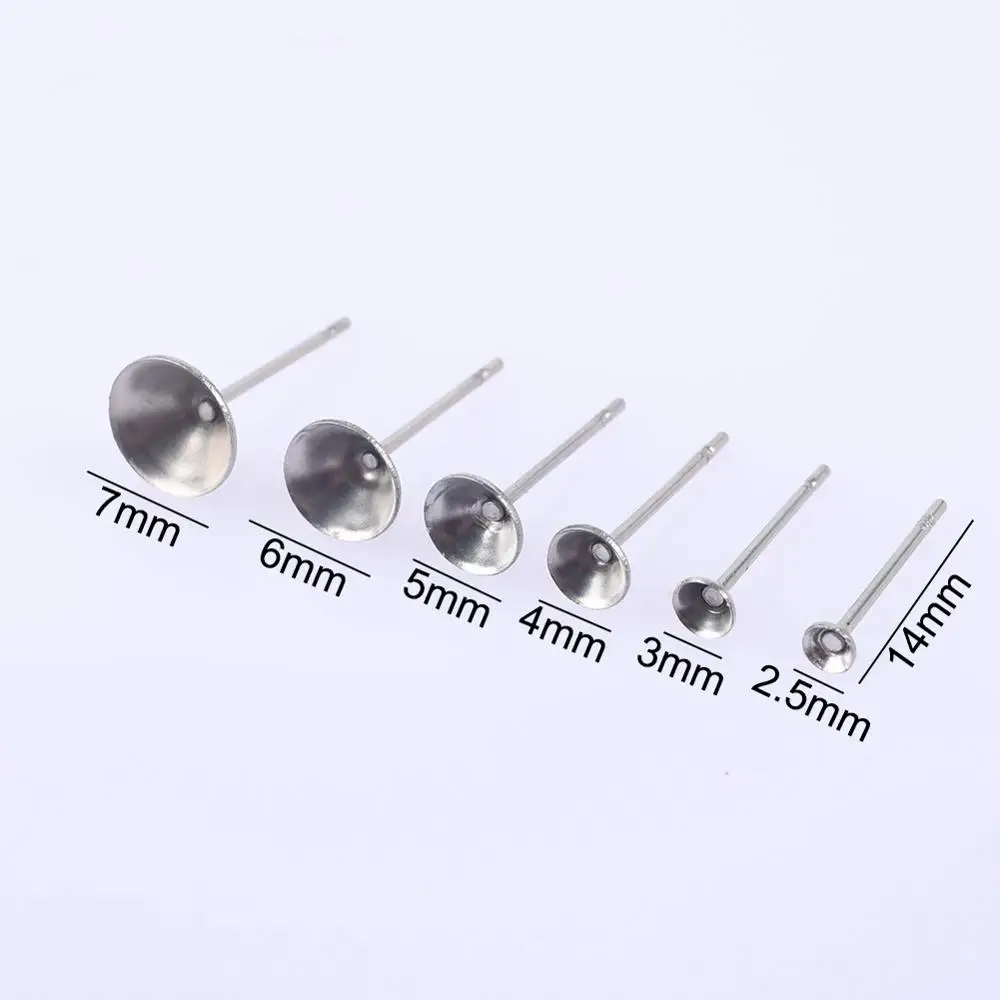 

100Pcs/Lot 3-7mm Stainless Steel Blank Earring Studs Base Pins DIY Cabochon Cameo Settings For Jewelry Making Supplies