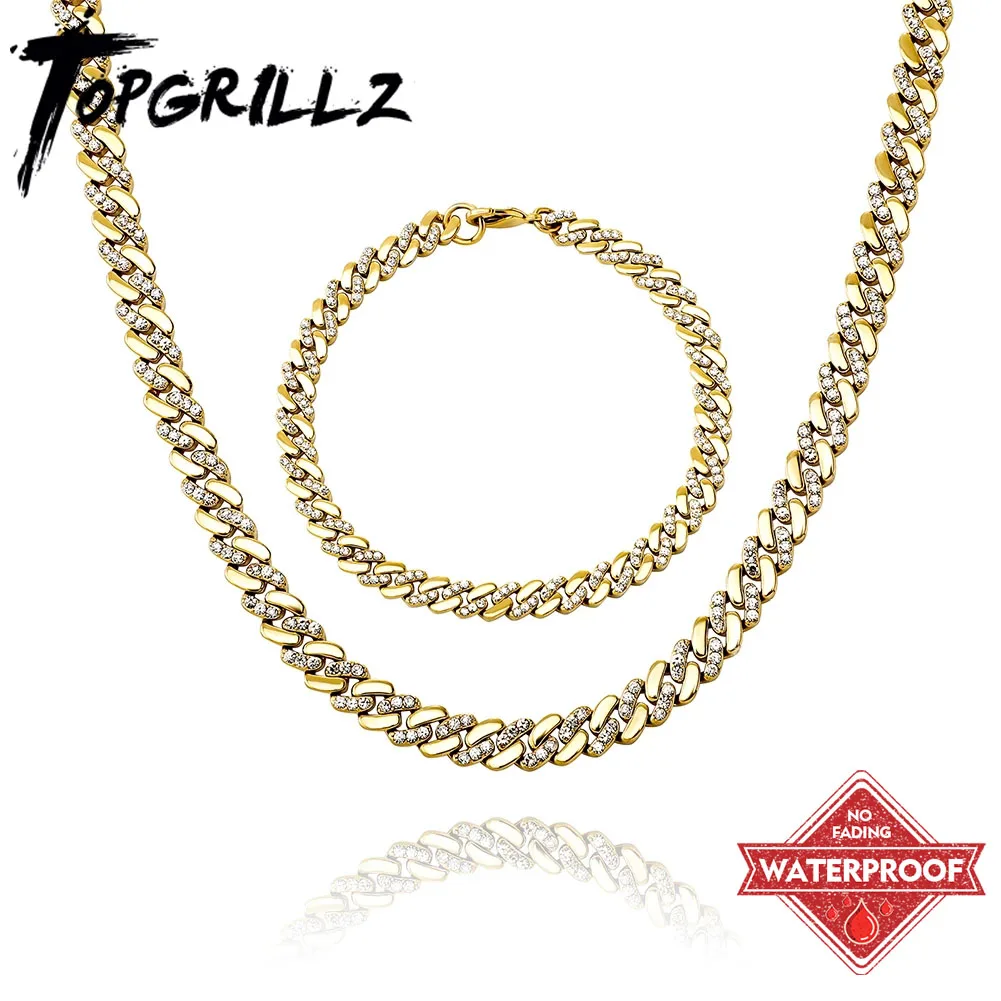 

TOPGRILLZ 6 мм/8 мм кубинская цепочка ожерелье с позолоченным водонепроницаемым ледяным чехическим камнем в стиле хип-хоп модные ювелирные издел...