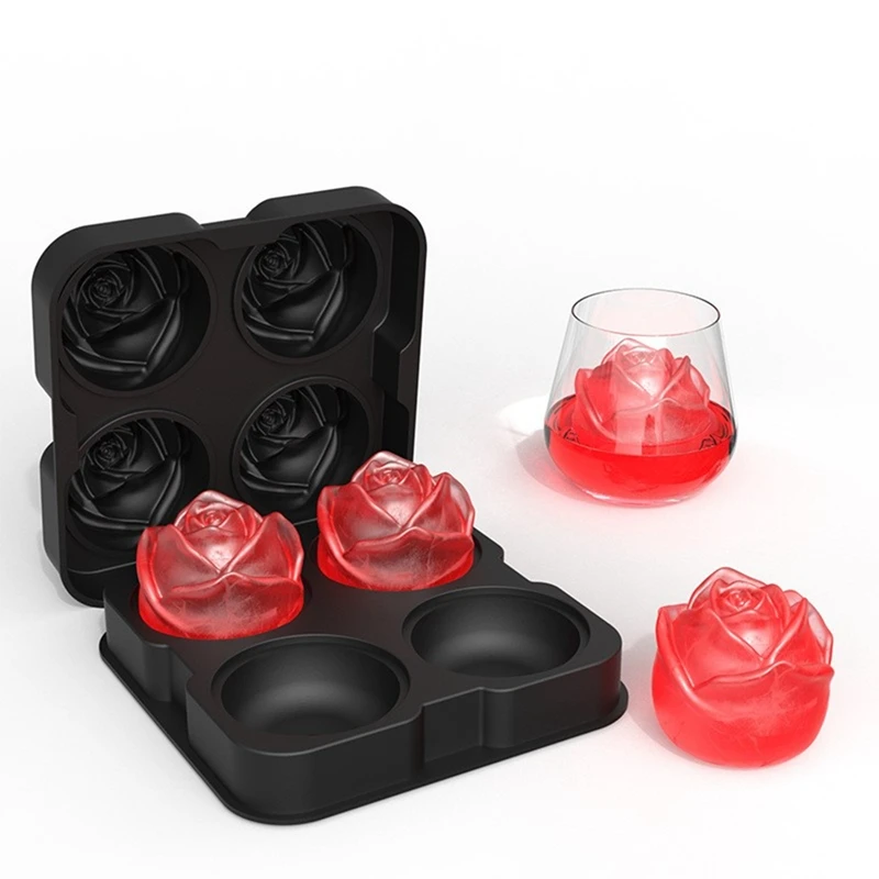

Rose Ice-Cube Tray With Funnel, Makes Four Rose Shaped Ice-Cubes, Easy Release Ice Ball Maker Durable
