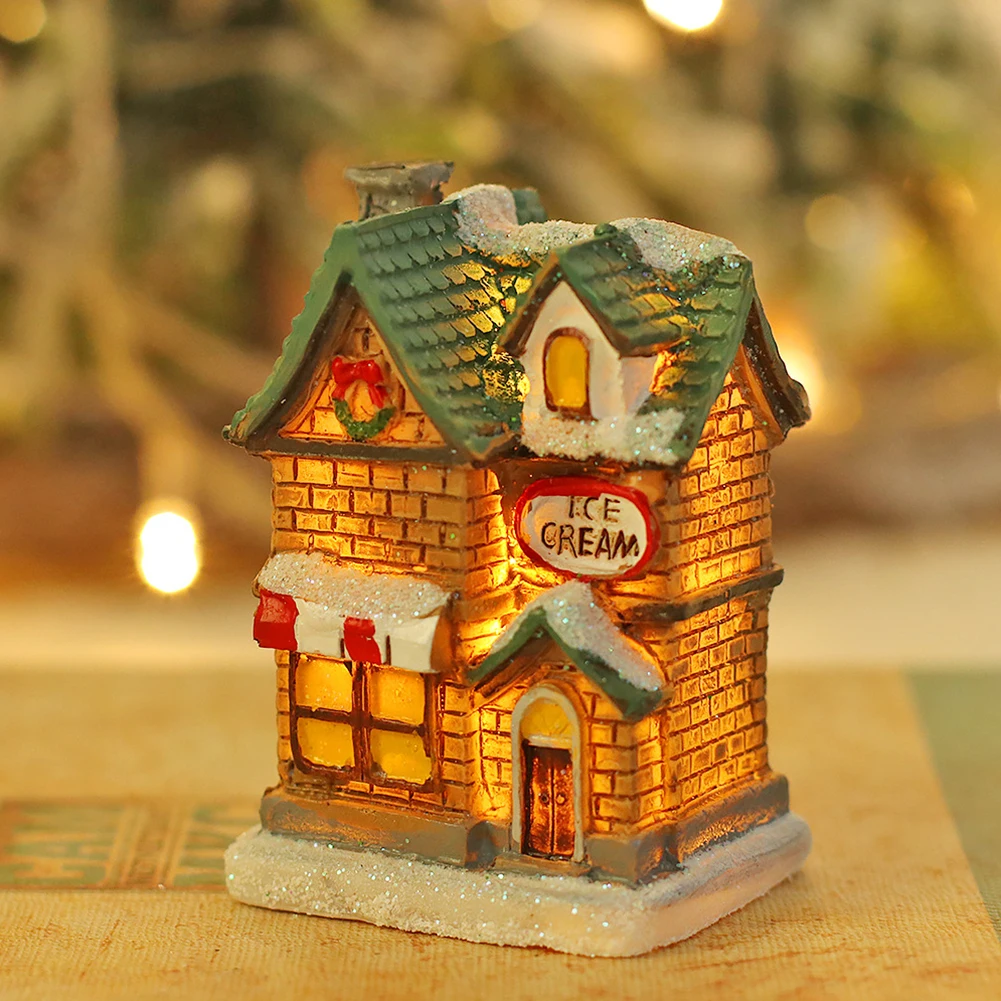 

Christmas Glowing Castle LED House Micro Landscape Christmas Festive Decorations DIY Resin Hanging Log Cabin Gifts Kids Toys