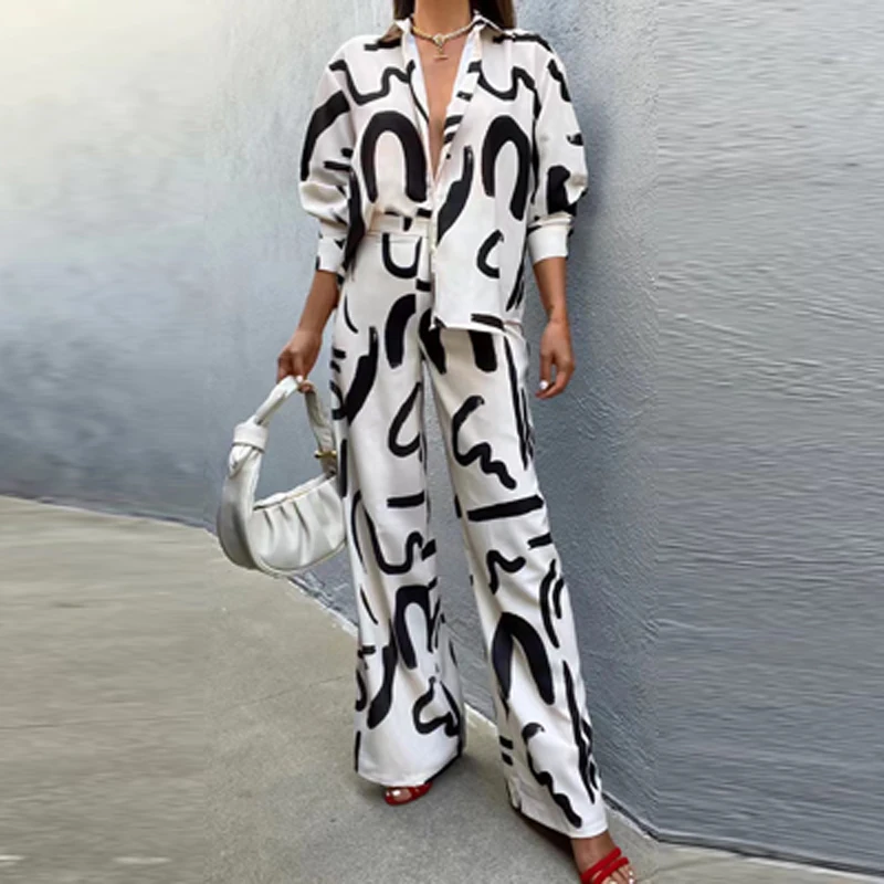 Женский офисный повседневный костюм с лацканами свободная блузка длинным