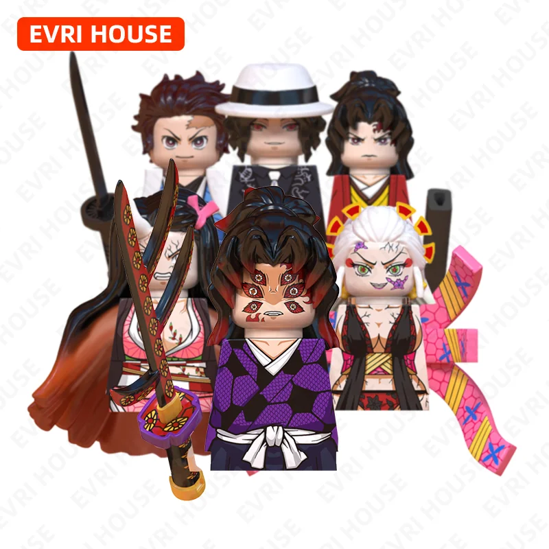 

Anime Demon Slayer Mini Action Figures Kokushibo Tsugikuni Yoriichi Muzan Daki Tanjirou Bricks Building Blocks Toys for Children
