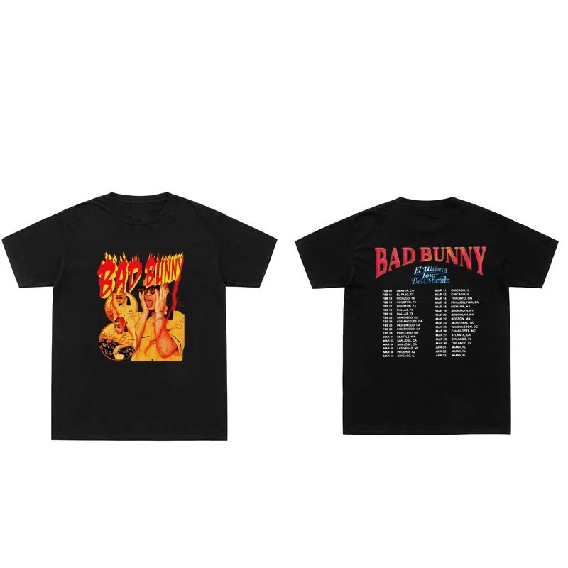

Bad Bunny Graphic Printing T-shirt Men Women Loose T Shirt Short Sleeve Unisex Hip Hop Vintage Tshirt Male Fashion Streetwear