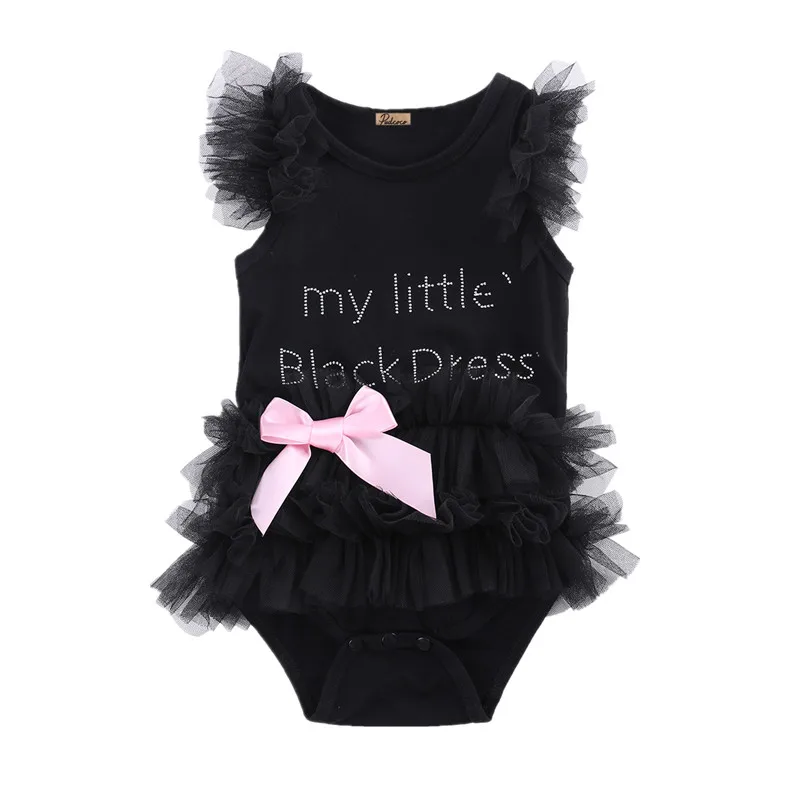 

Детское черное платье с вышивкой и бантом для новорожденных девочек, Модный комбинезон с надписью, комбинезон