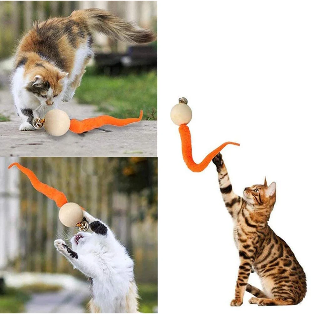 

5pcs Interactive Cat Worm Ball with Bell Funny Wobbly Balls Cat Bell Toy Colourful Kitty Toy