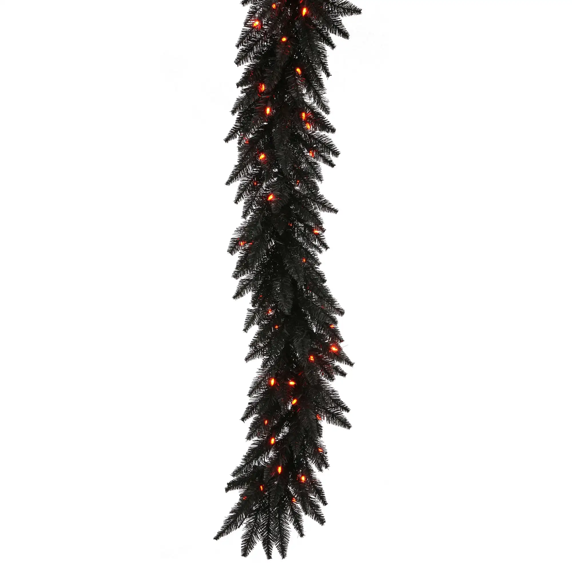 

Vickerman 9' Black Fir Artificial Christmas Garland, Orange Dura-lit Incandescent Mini Lights