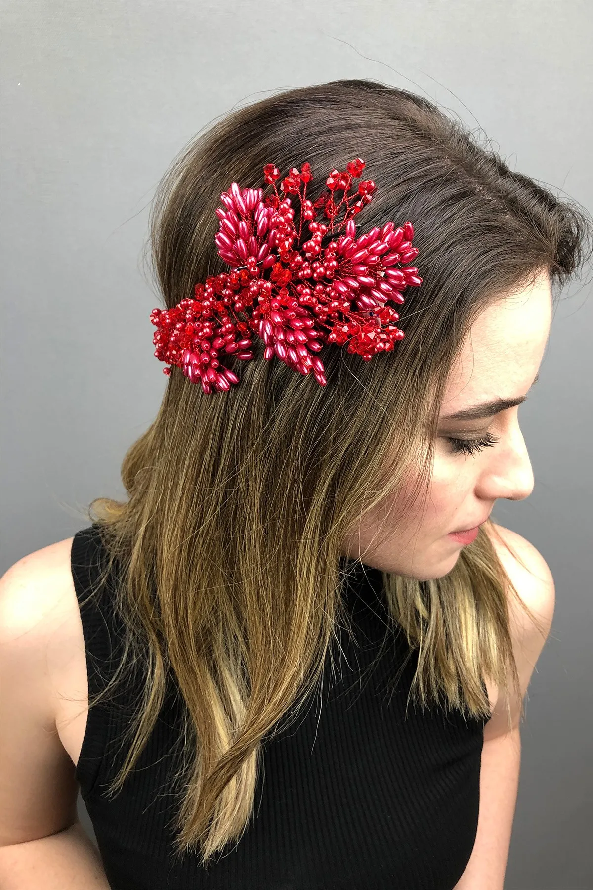 

Red Helen Crystal and Pearl Bridal Henna Crown