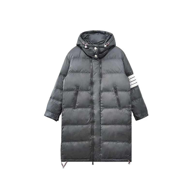 Winter Jacket Coat Classic White Striped Fashion Brand Design Down Jacket Hooded Men's Long Padded Parka TB Windbreaker