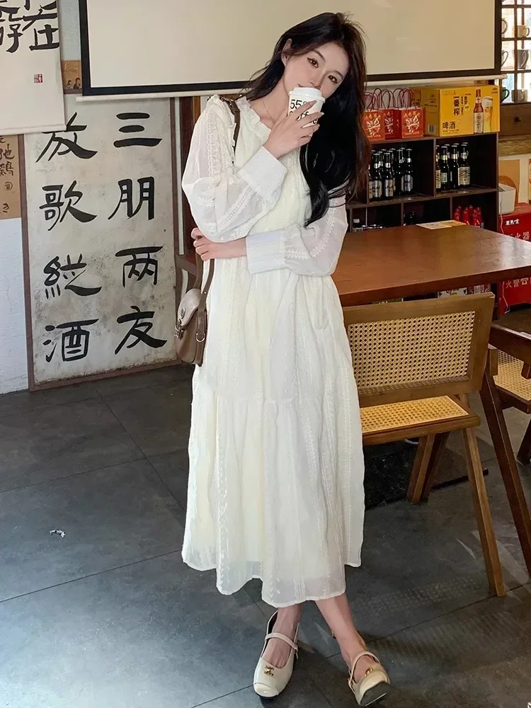 Кружевное платье макси Vestidos женская уличная одежда температурный дизайн милое