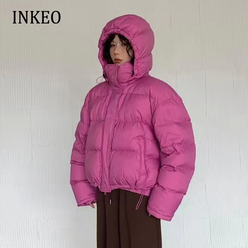 High quality Hooded puffer jacket Women 2022 Winter Warm Oversized Batwing sleeve down Short outwear Ladies INKEO 2O309jacket