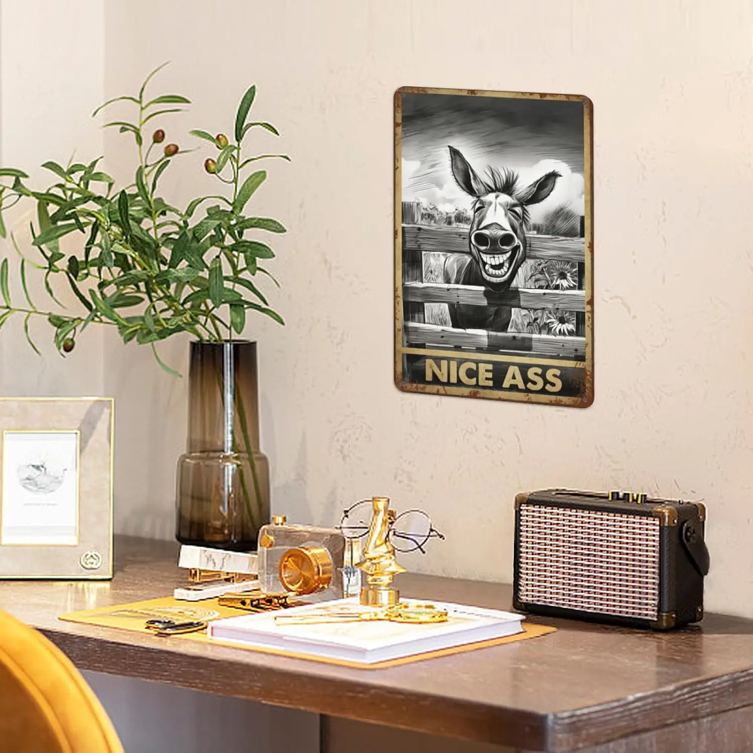 Vntge Funny Toilet Metl Tn Sgn - Donkey Plte Ретро Wll rtwork Декор для дома Bthroom Tolet Wshroom Frmhouse Grdens Pt