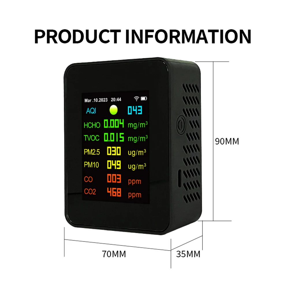 ９in 1 Digital Temperature Humidity Tester PM2.5 PM10 HCHO TVOC CO CO2 Meter WiFi LCD Carbon Dioxide Detector Air Quality Monitor images - 6