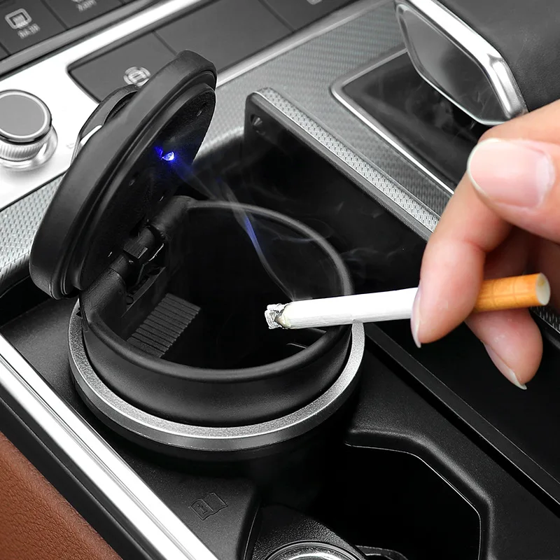 

1PCS Portable LED Smoke Car Ashtray Cigarette Ash Holds Cup Automatic Light Indicator Ashtray Car Cup Holder
