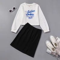 fashion girls clothing set spring autumn girl outfits letter long sleeve tops skirt 2 piece sets cotton teen kids clothes 5 10y