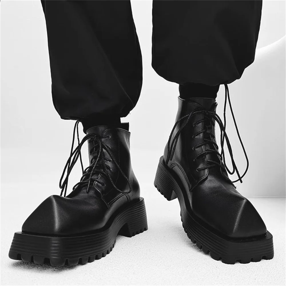 Мужские короткие ботинки с носком носка-носорога осень-зима 2024 кожаные