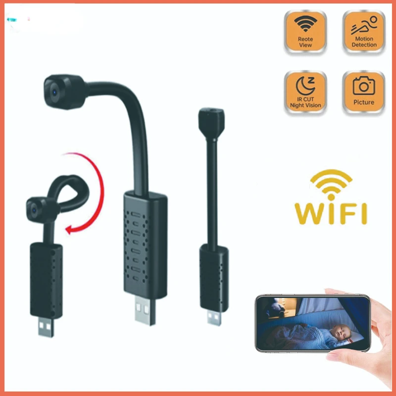 

1080P HD Mini Wifi USB Camera Infrared Night Vision AI Human Motion Detection U22 Camera Loop Recording Support Hidden TF Card