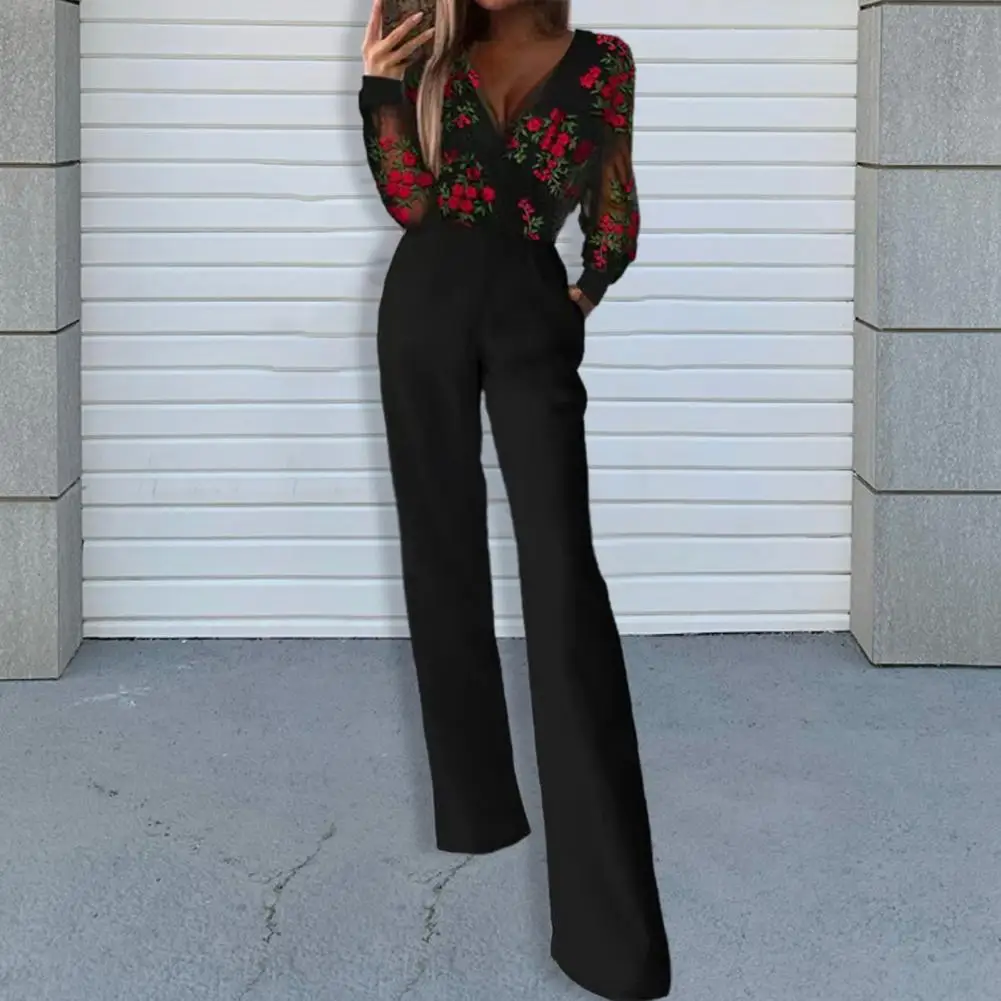 

Женский Облегающий комбинезон с широкими штанинами и цветочным принтом