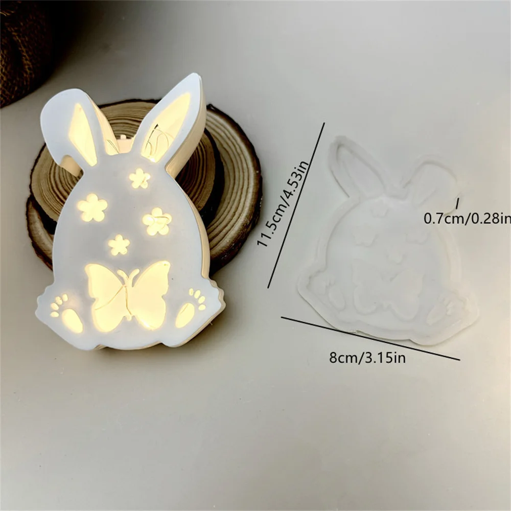 New 3D Easter Rabbit Hollow Splicing Silicone Mold DIY Rabbit Decoration Mold Tea Light Candle Holder Cement Plaster Mould