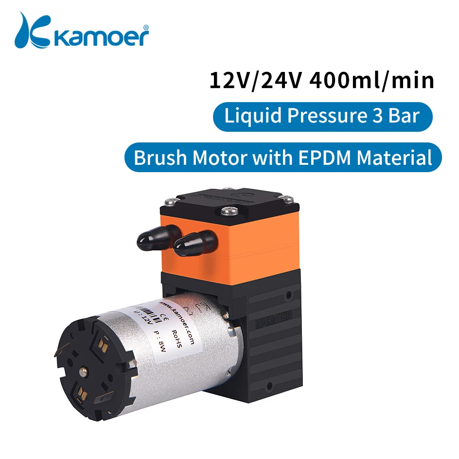 

Kamoer 500ml/min KLP01 Diaphragm Pump 12V/24V DC Brushed Motor Water Pump with High Flow, Single Head for Weak Alkali and Acid