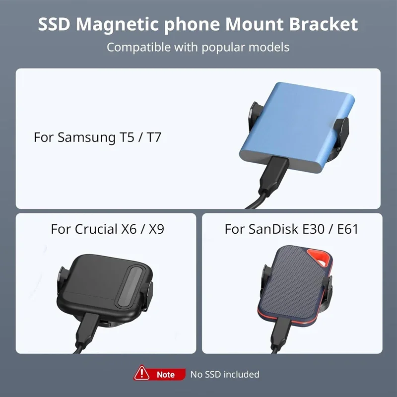 Фото Магнитный держатель SmallRig для SSD с MagSafe, крепление-зажим для телефона для внешних SSD Samsung T3/T5, iPhone, SanDisk -5157 №5