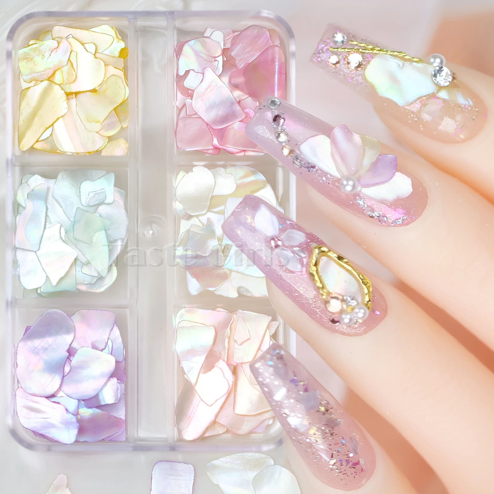 

6 Grids Aurora Colorful Natural Abalone Slice Sea Shell Irregular Fragments Nail Art Paillette Decals Manicure DIY Ornaments Tip