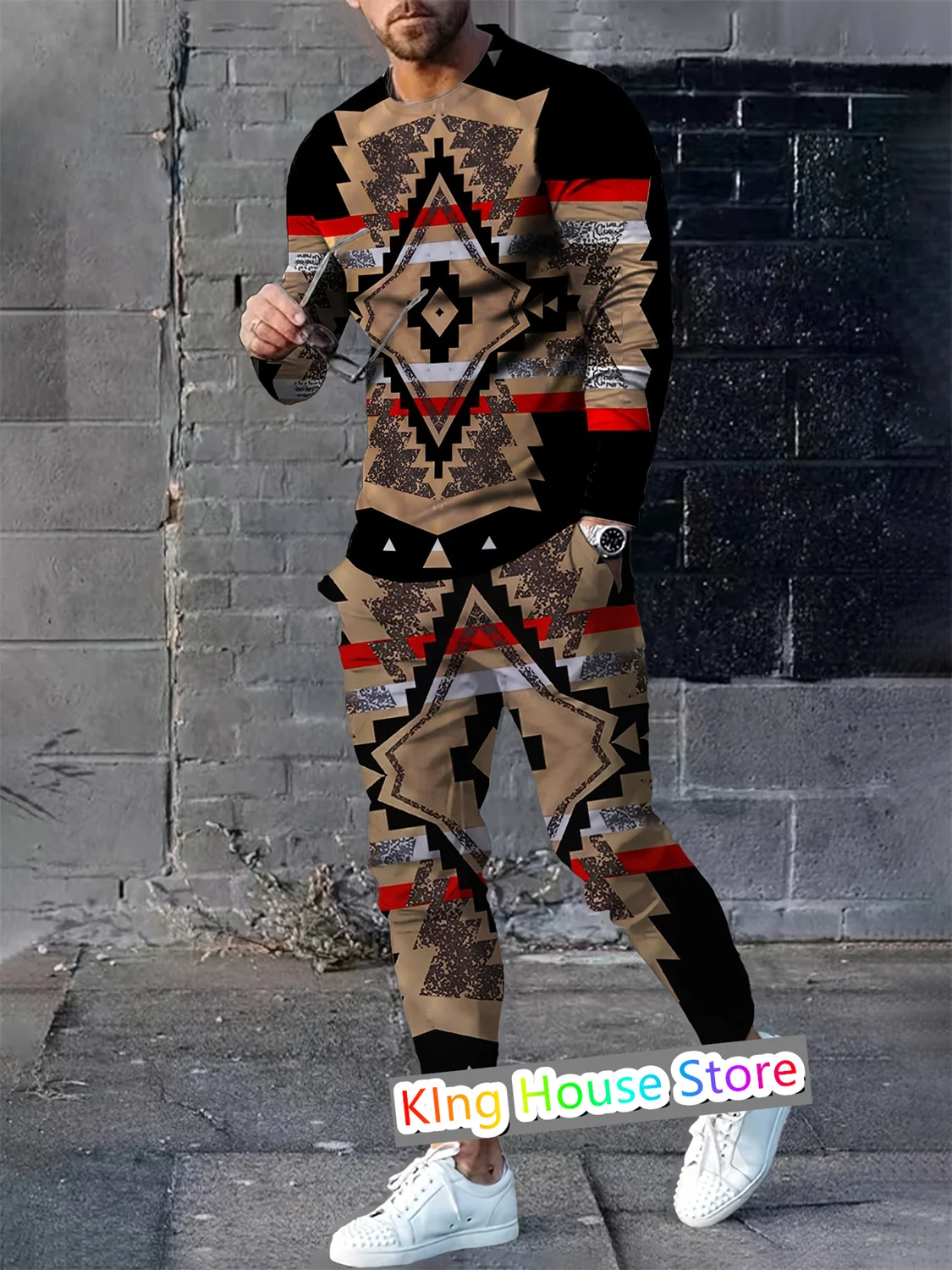 Мужской спортивный костюм из 2 предметов Повседневная футболка с длинным рукавом