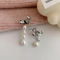 prevent allergy silver pearl stud earrings for women trendy elegant bowknot geometric party jewelry wedding accessories gifts
