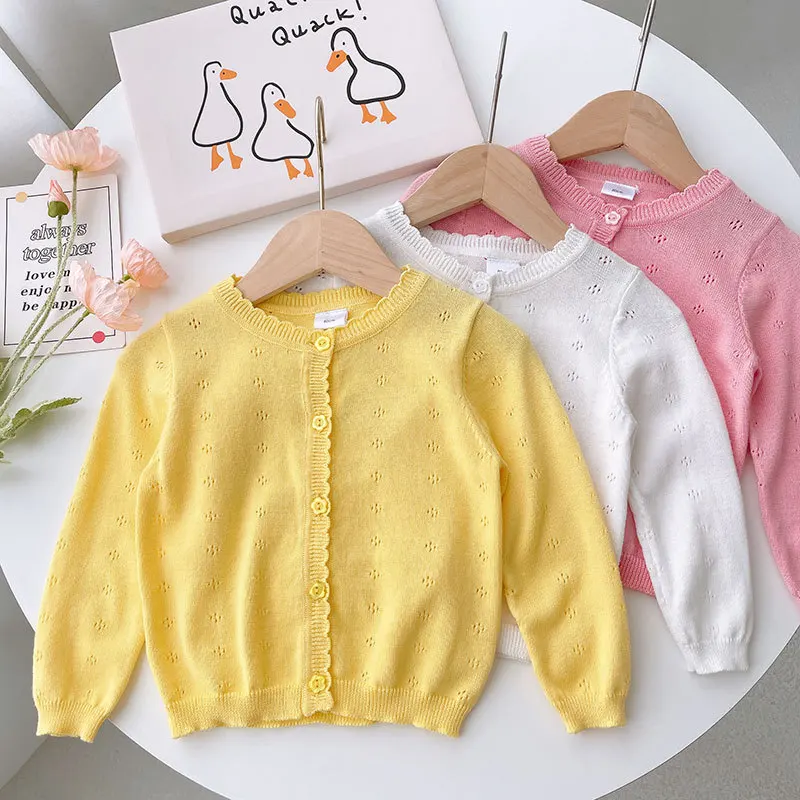 

Children Clothing Girls' Knitted Cardigan Thin Spring and Autumn Baby Sweater Coat Cotton Thread Children's Outerwear Top