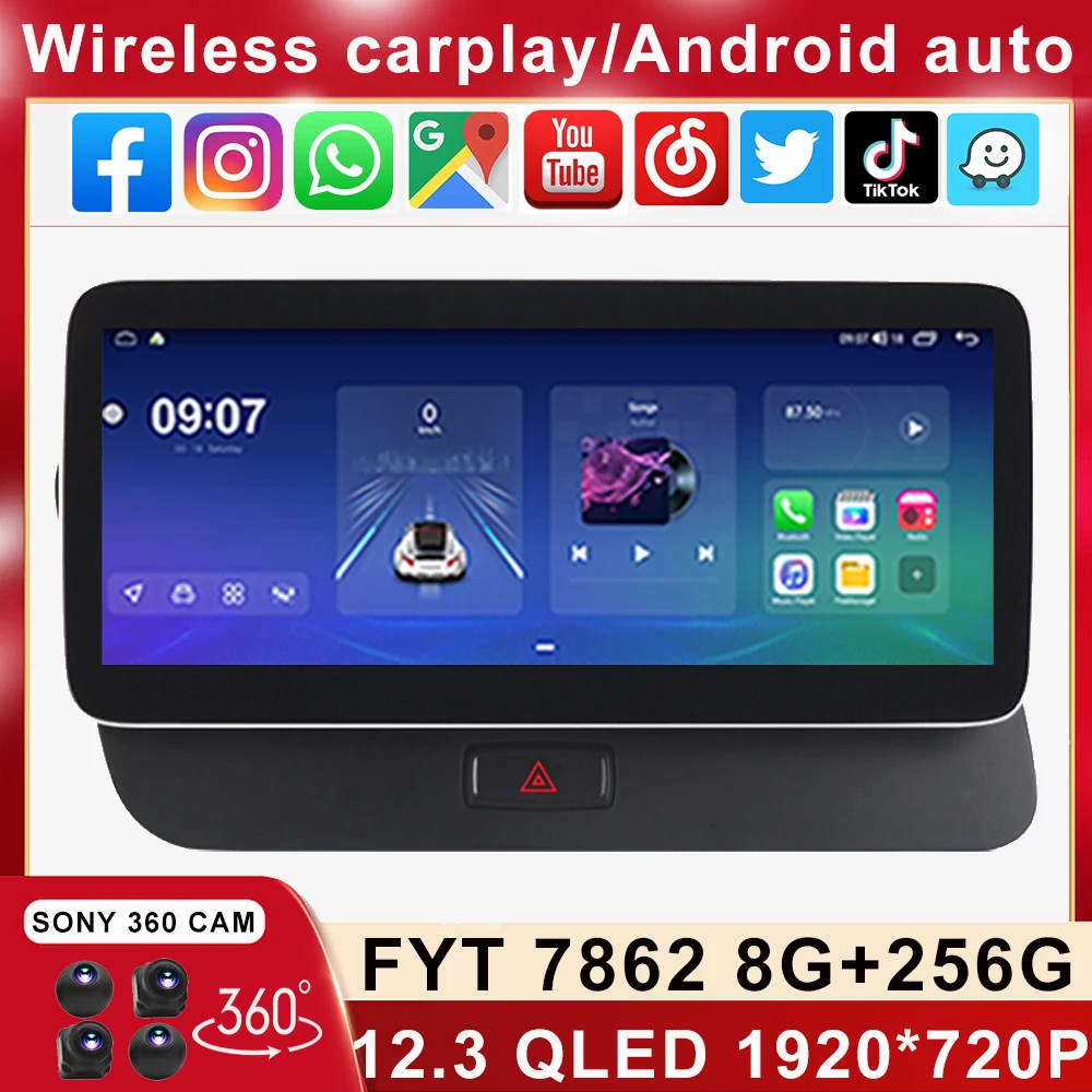 

12,3 дюймовый 1920*720 QLED экран для Audi Q5 2009-2016 Android автомобильный стерео Мультимедийный видеоплеер головное устройство Carplay Auto SWC