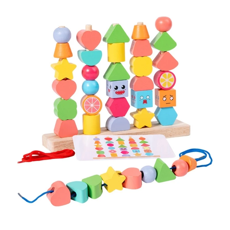 

Preschool Geometry Puzzles Color Fruit Learning Lacing Toy Assemble Playset Toy Set Educational Stacking Block