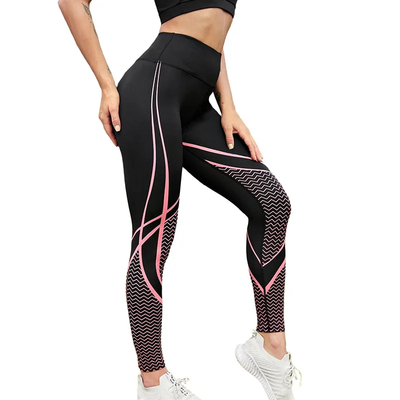 

CHRLEISURE Female Fashion Stripe Leggings Women Pants High Waist Gym Sports Seamless Bubble Butt Legging Sexy Sportswear