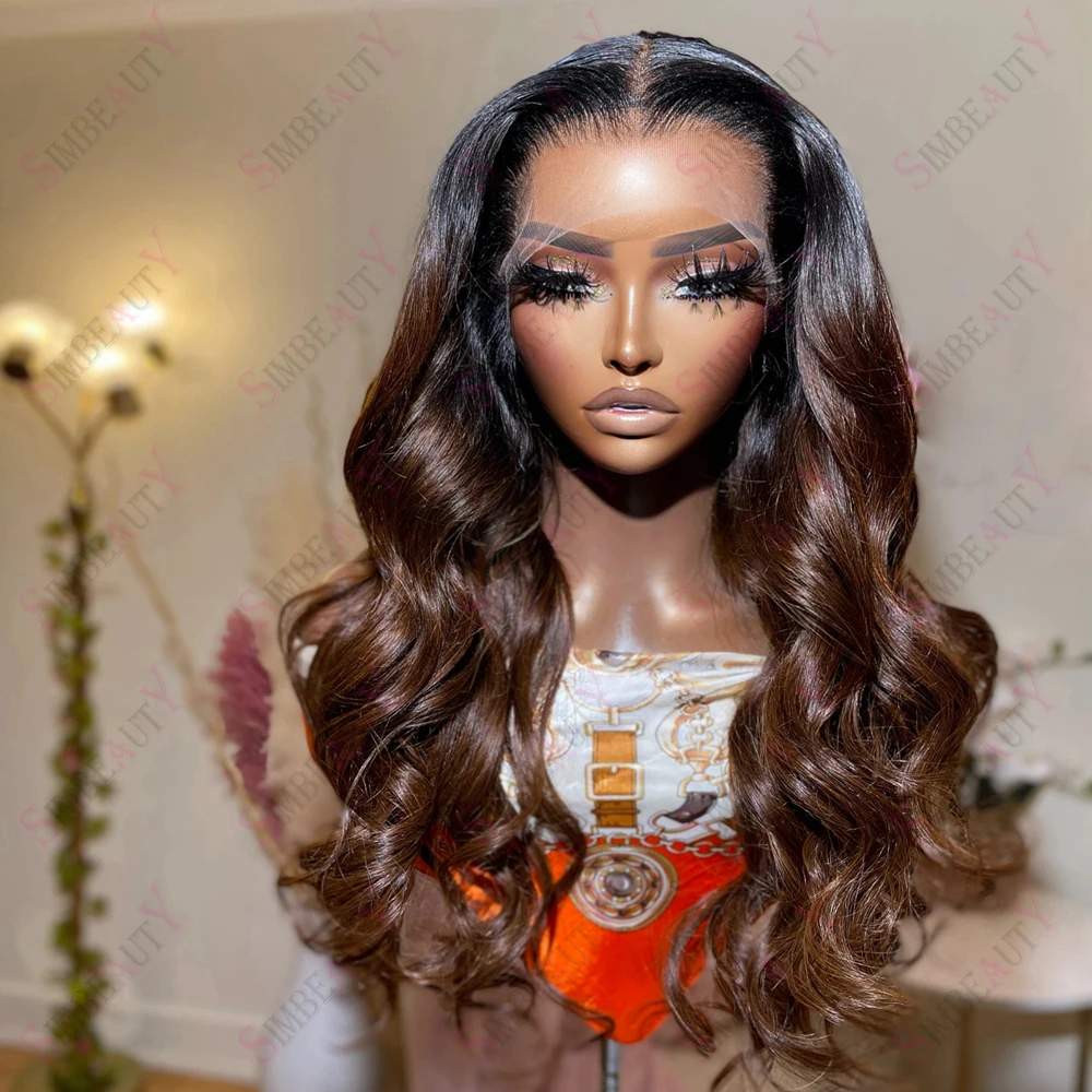 

Ombre Chocolate Brown Body Wave 360 Lace Frontal Wig Remy Peruvian Human Hair Wigs for Women Preplucked 5X5 Lace Closure Wigs