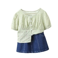 new summer fashion baby clothes suit children girl plaid shirt short skirt 2pcsset toddler casual costume infant kids tracksuit