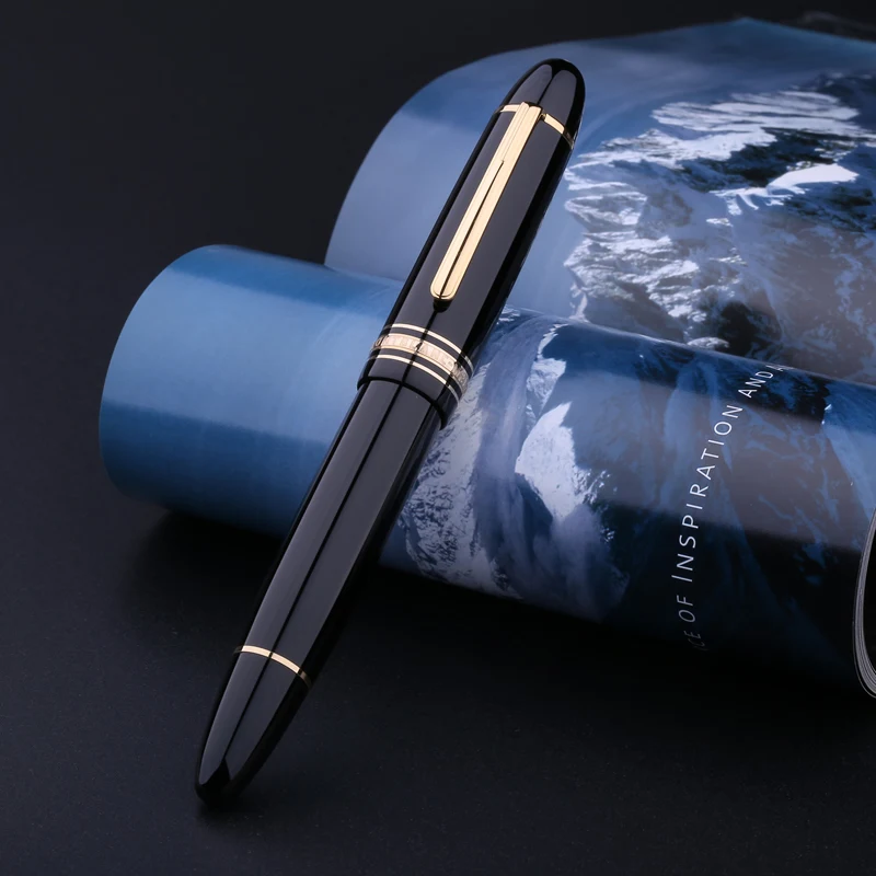 

Luxuri Brand MB 149 Gold Fountain Pens Best Black Precious Resin Roller Ball Pen Gold Plated Rings Inlay Serial Number Gift Set