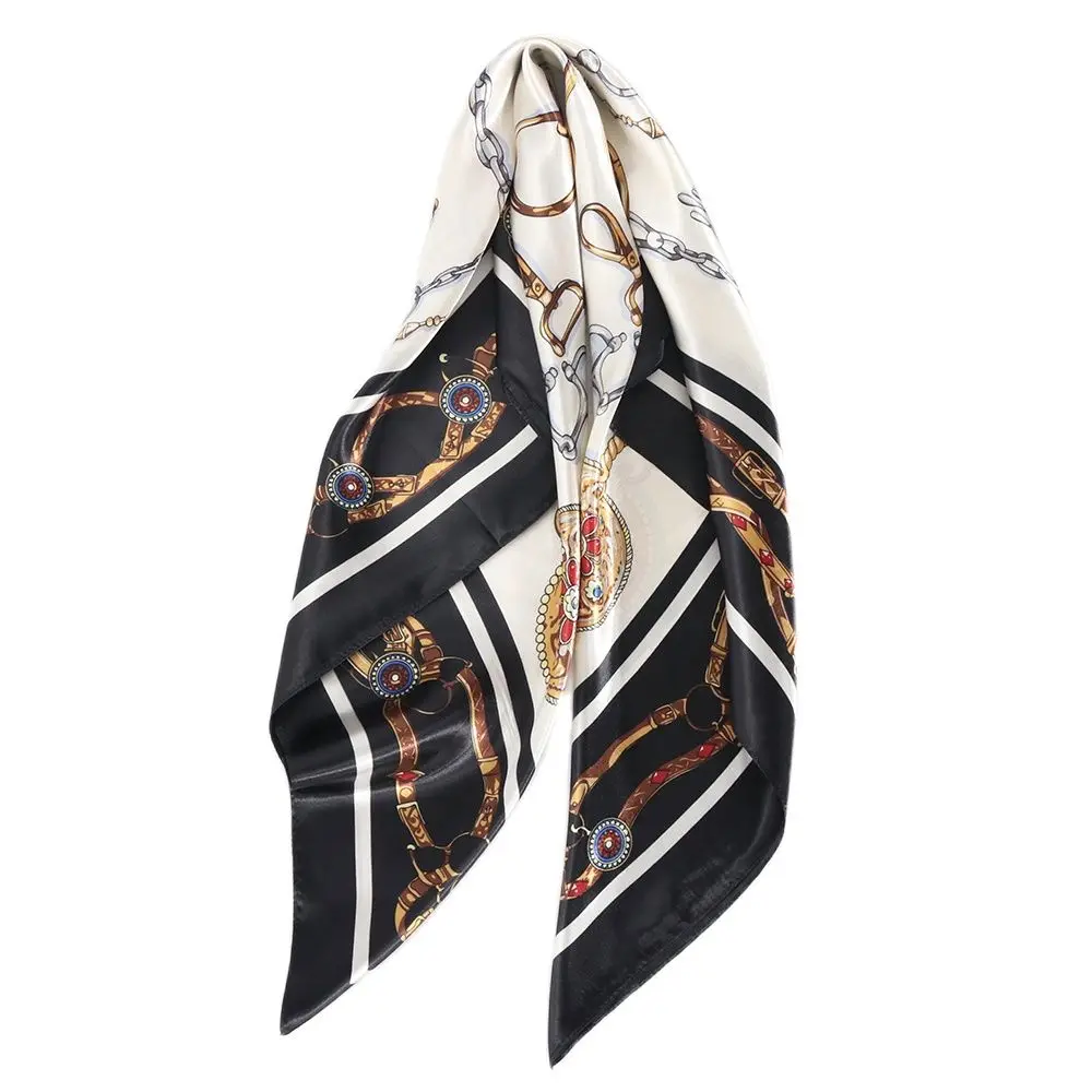 

Hair Scarf Square 90X90cm Silk Headscarf Summer Black White Foulard Satin Bandana Cheveux Soft Neckerchief Woman Scarves