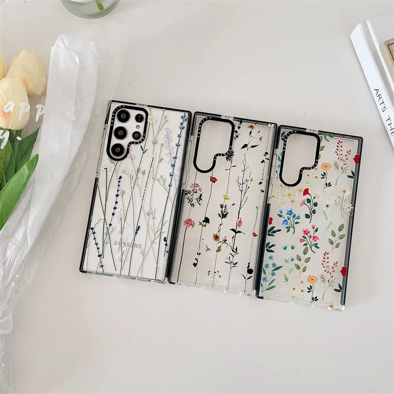 

Flower Leaf Transparent Case for Samsung Galaxy S20 S21 S22 S23 Ultra S20+ S21+ S22+ S23 Plus Cover Protective Shell