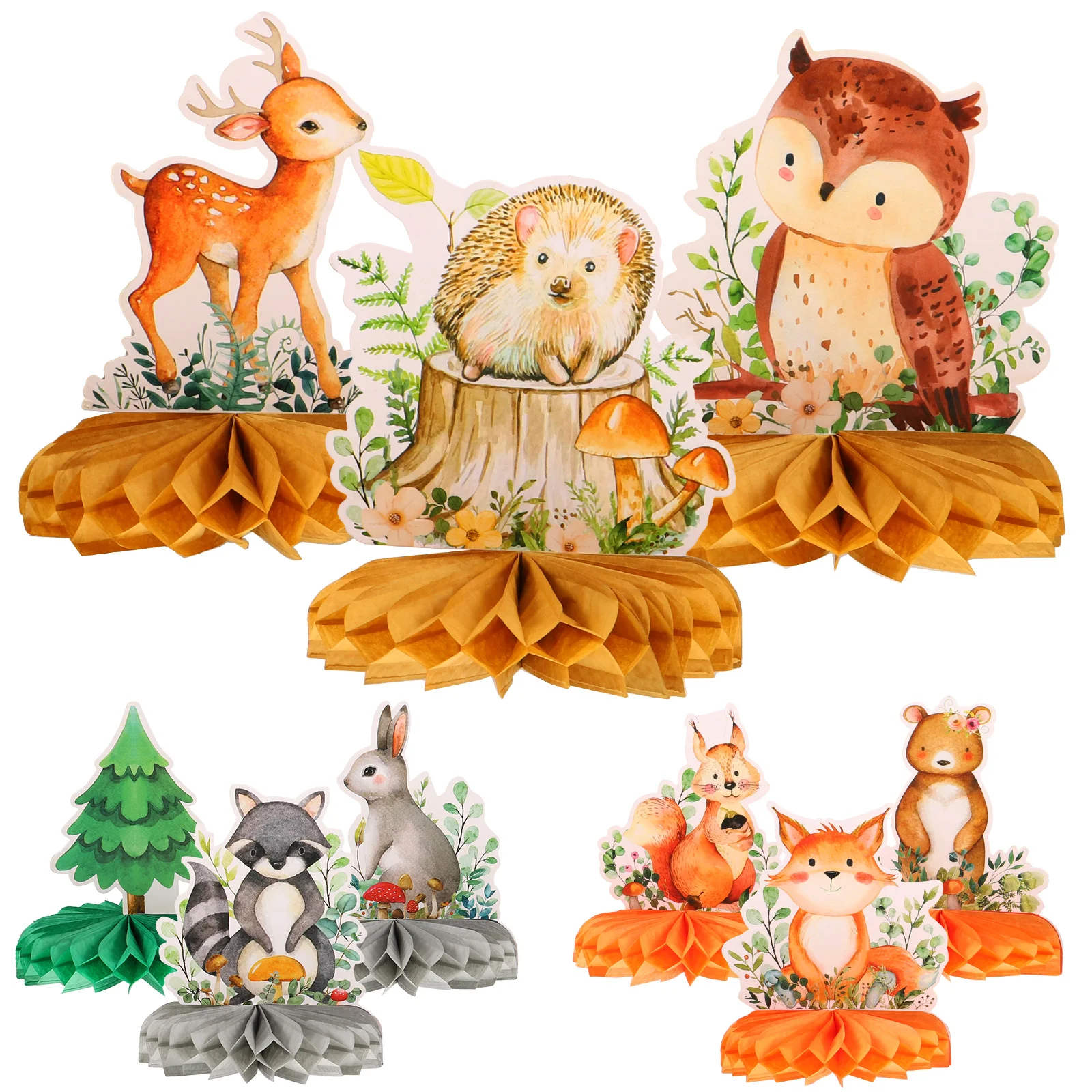 

9 Pcs Animal Honeycomb Ornaments Birthday Table Decorations Kids Centerpiece for Woodland Girl Desktop Rabbit Party Supplies