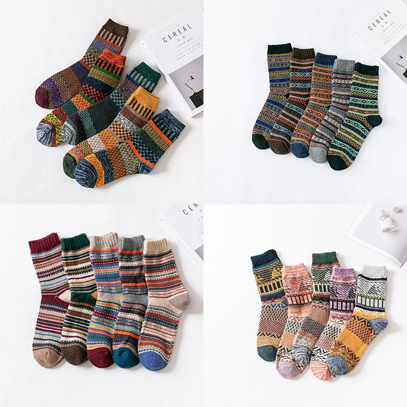 

5pairs/New Thick Wool Socks for Men, Mid-Calf Length, Perfect for Winter with Coarse-Knit Design Men's Socks