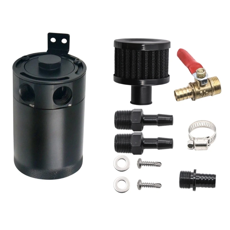 

Upgraded Baffled Oil Catch Can Reservoir Tank Universal Breather Filter with 2 Port Aluminum Alloy 5 Types for Option D0UC