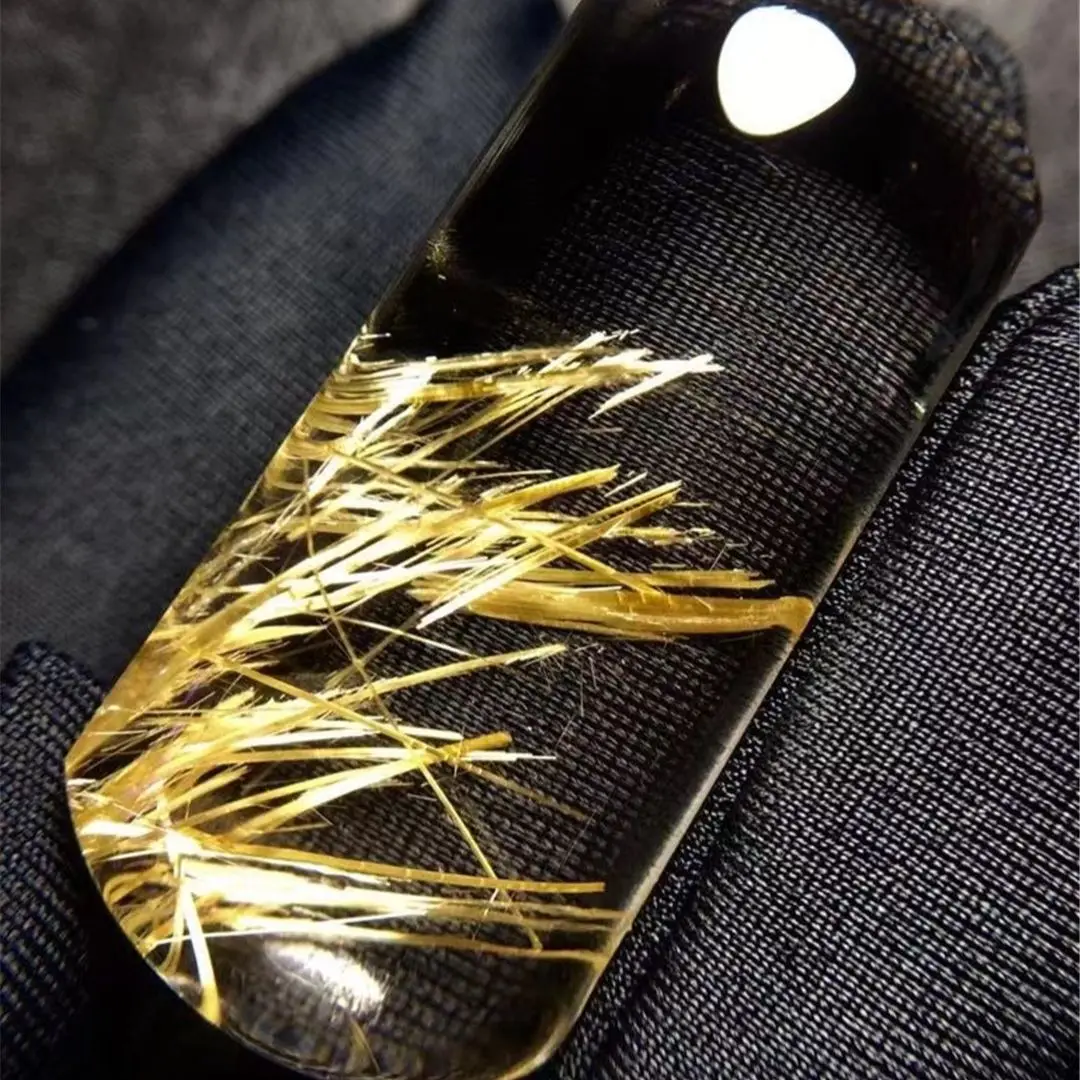 

Top Natural Gold Rutilated Quartz Pendant Jewelry For Woman Lady Man Wealth Reiki Gift Healing Crystal 39x18x10mm Beads AAAAA