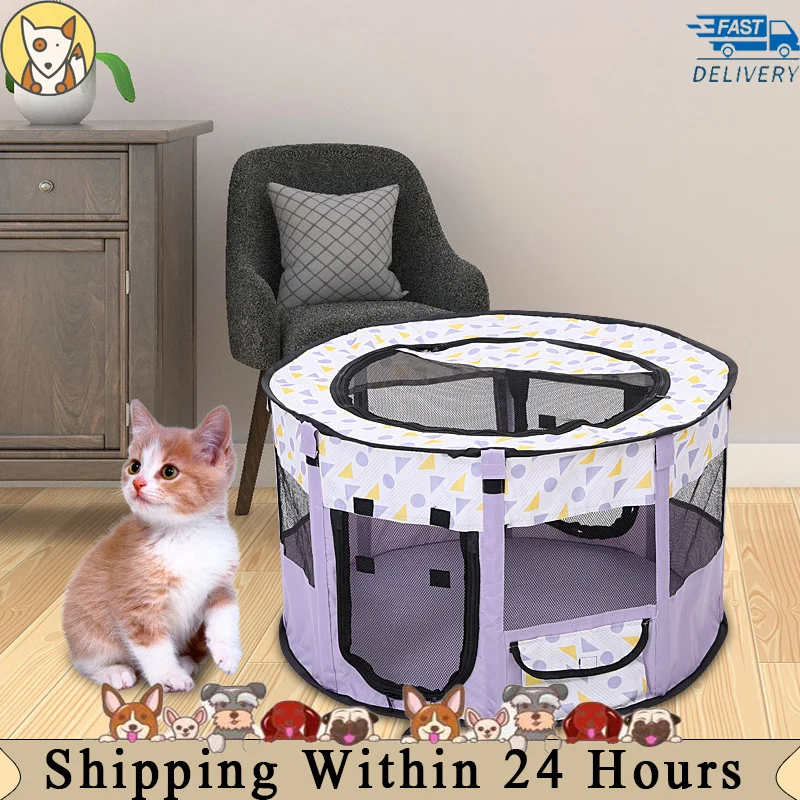 

Puppy Cats Cat Octagon Cage Bed For Portable Pet Cage Folding Pet Tent Outdoor Dog House Indoor Playpen Kennel Accessories Room