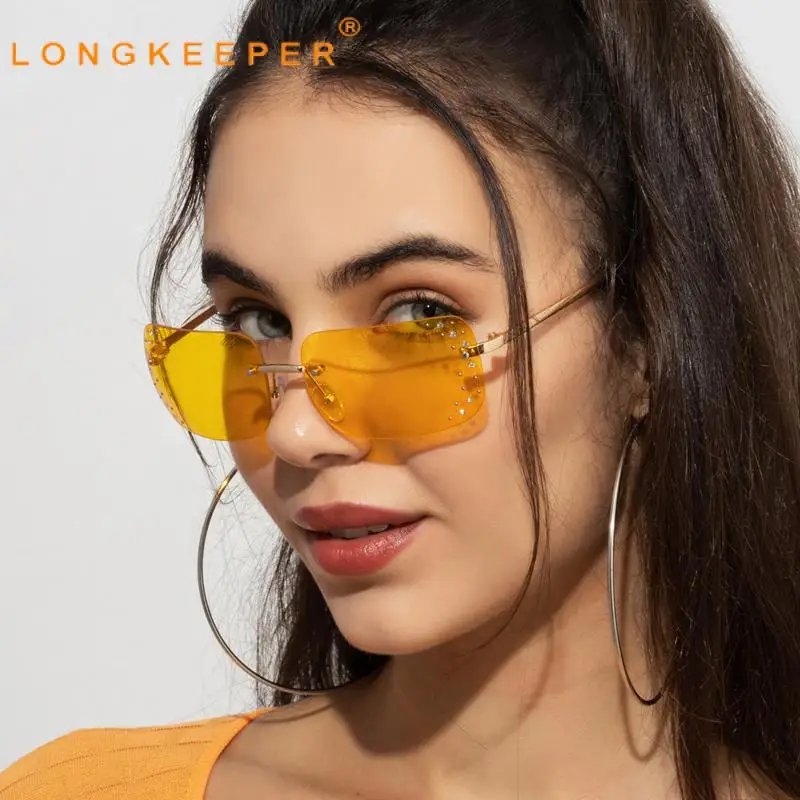 

New Vintage Fashion Frameless Sunglasses for Women Rimless Rectangle Shades Metal Fashion Sun Glasses 2022 Eyewear Longkeeper